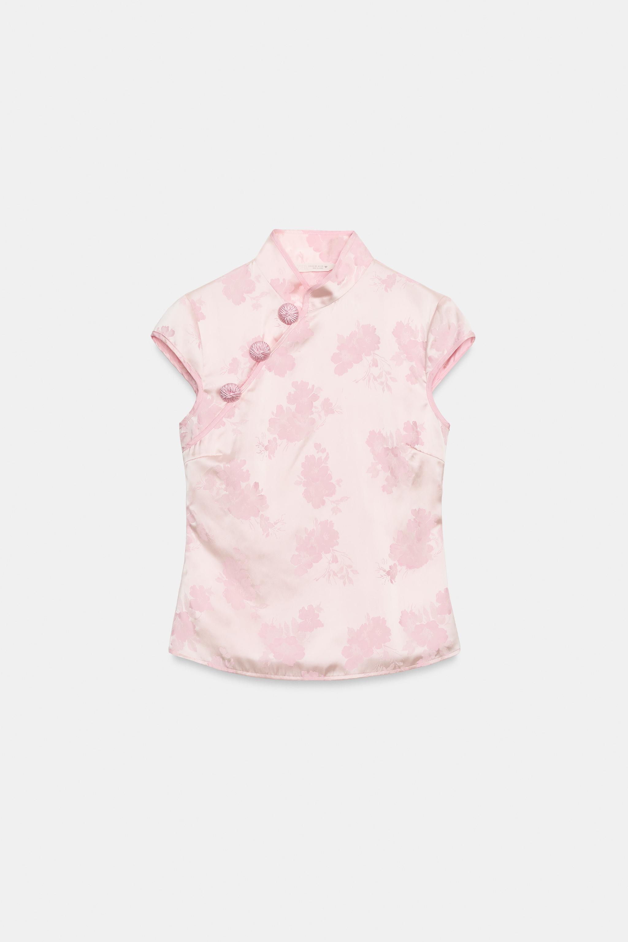 BUTTONED JACQUARD SATIN EFFECT TOP